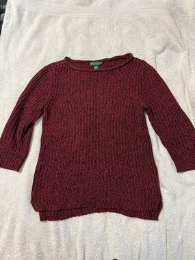 Women's Red/Black Scoop Neck Knit Pullover Sweater